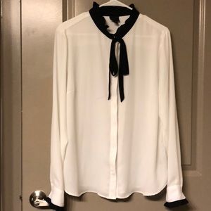 White and black button up blouse